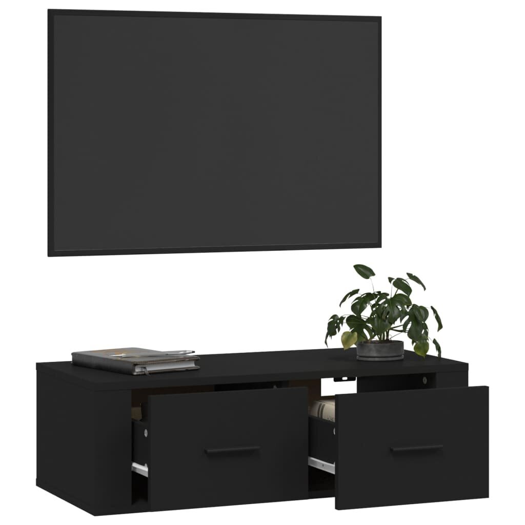 Pakabinama televizoriaus spintelė, Apdirbta mediena, 80x36x25cm, juoda цена и информация | TV staliukai | pigu.lt