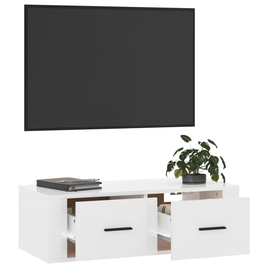 Pakabinama televizoriaus spintelė, Apdirbta mediena, 80x36x25cm, balta blizgi spalva kaina ir informacija | TV staliukai | pigu.lt