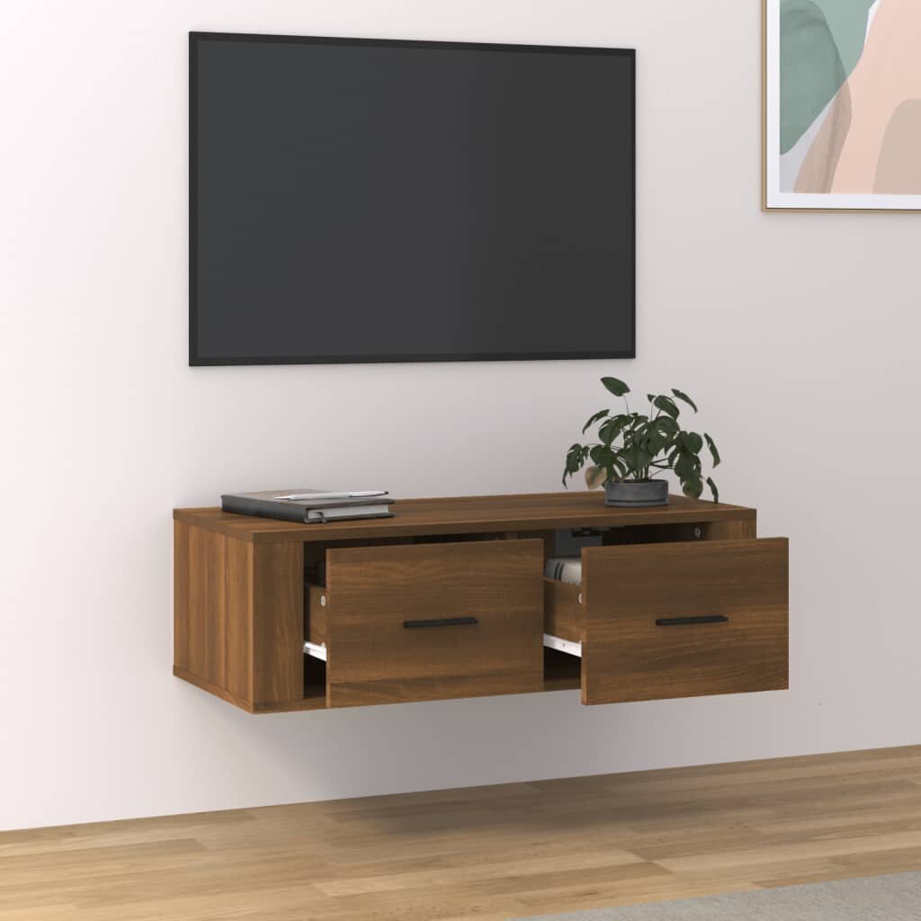 Pakabinama televizoriaus spintelė, Apdirbta mediena, 80x36x25cm, ruda ąžuolo spalva цена и информация | TV staliukai | pigu.lt