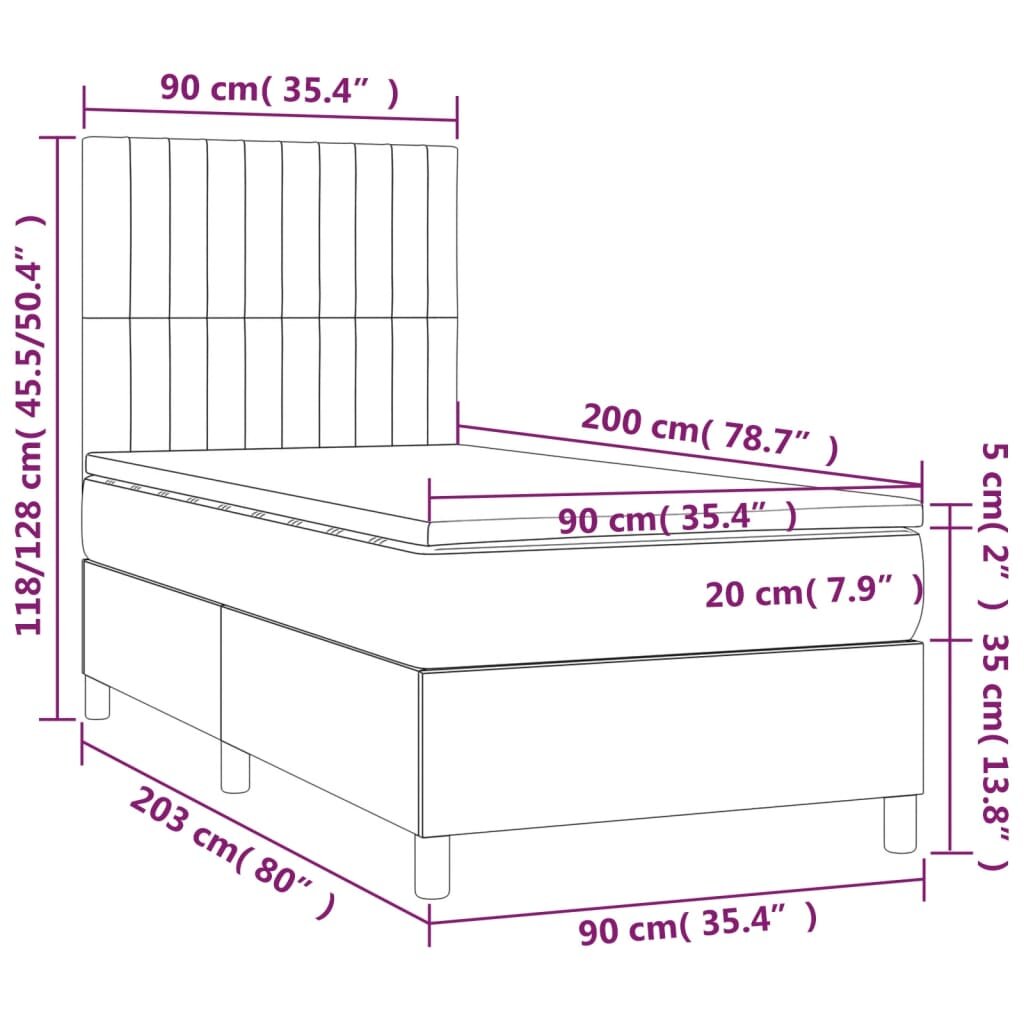 vidaXL Lova su spyruoklėmis ir čiužiniu, juoda, 90x200 cm, audinys kaina ir informacija | Lovos | pigu.lt