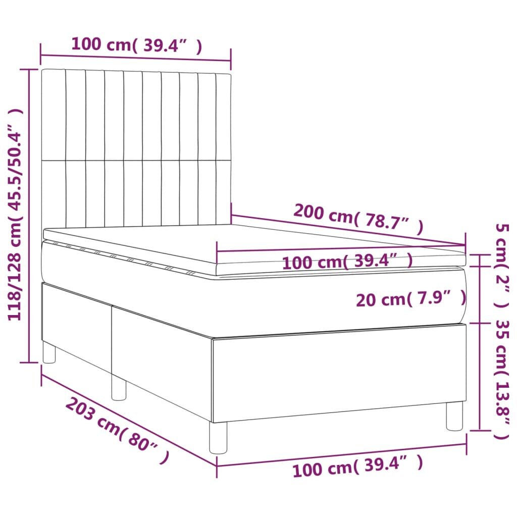 vidaXL Lova su spyruoklėmis ir čiužiniu, pilka, 100x200cm, audinys kaina ir informacija | Lovos | pigu.lt