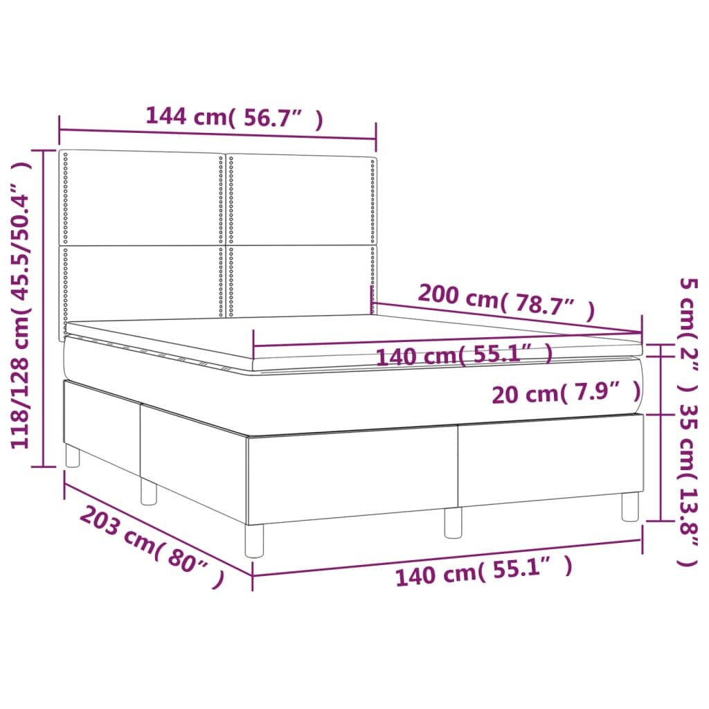 vidaXL Lova su spyruoklėmis ir čiužiniu, pilka, 140x200cm, audinys kaina ir informacija | Lovos | pigu.lt