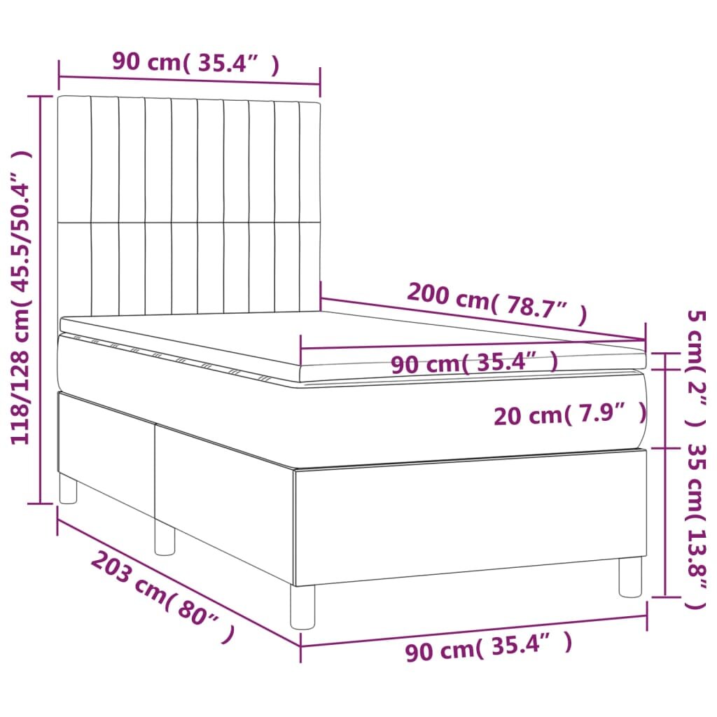 vidaXL Lova su spyruoklėmis ir čiužiniu, juoda, 90x200 cm, audinys цена и информация | Lovos | pigu.lt