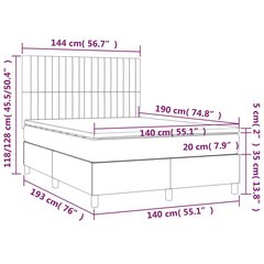 vidaXL Lova su spyruoklėmis ir čiužiniu, pilkas, 140x190cm, audinys цена и информация | Кровати | pigu.lt