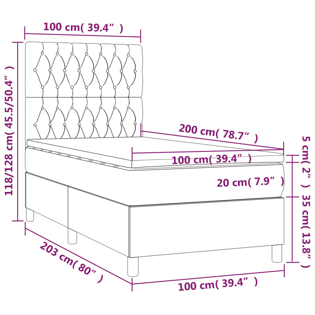 vidaXL Lova su spyruoklėmis ir čiužiniu, mėlyna, 100x200cm, audinys цена и информация | Lovos | pigu.lt