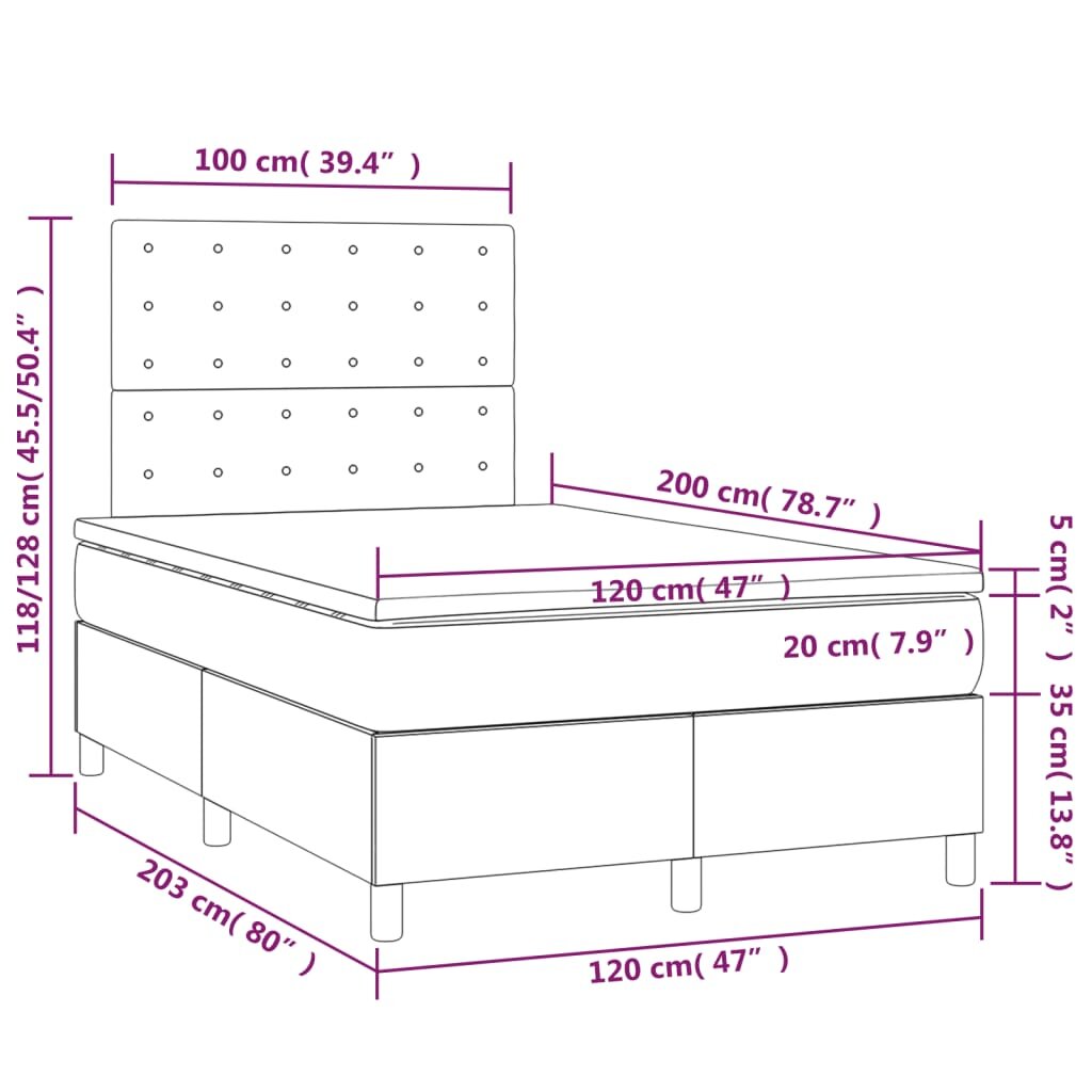 vidaXL Lova su spyruoklėmis ir čiužiniu, juoda, 120x200 cm, audinys цена и информация | Lovos | pigu.lt