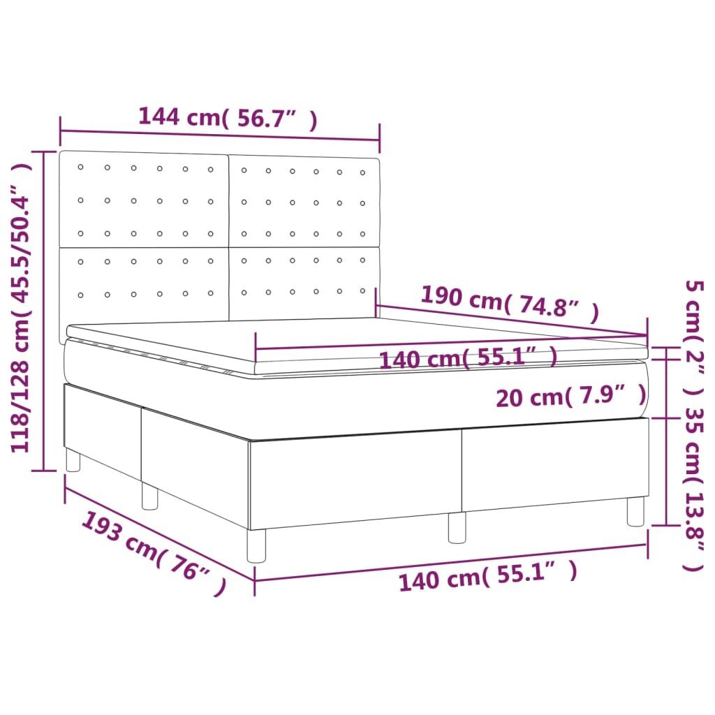 vidaXL Lova su spyruoklėmis ir čiužiniu, mėlyna, 140x190 cm, audinys цена и информация | Lovos | pigu.lt