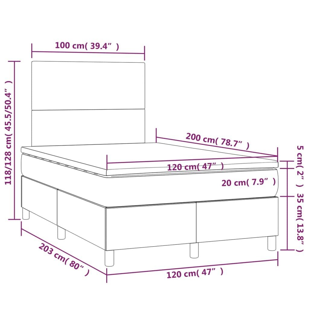 Lova su spyruoklėmis ir čiužiniu vidaXL, Dirbtinė oda, 120x200 cm, pilka kaina ir informacija | Lovos | pigu.lt