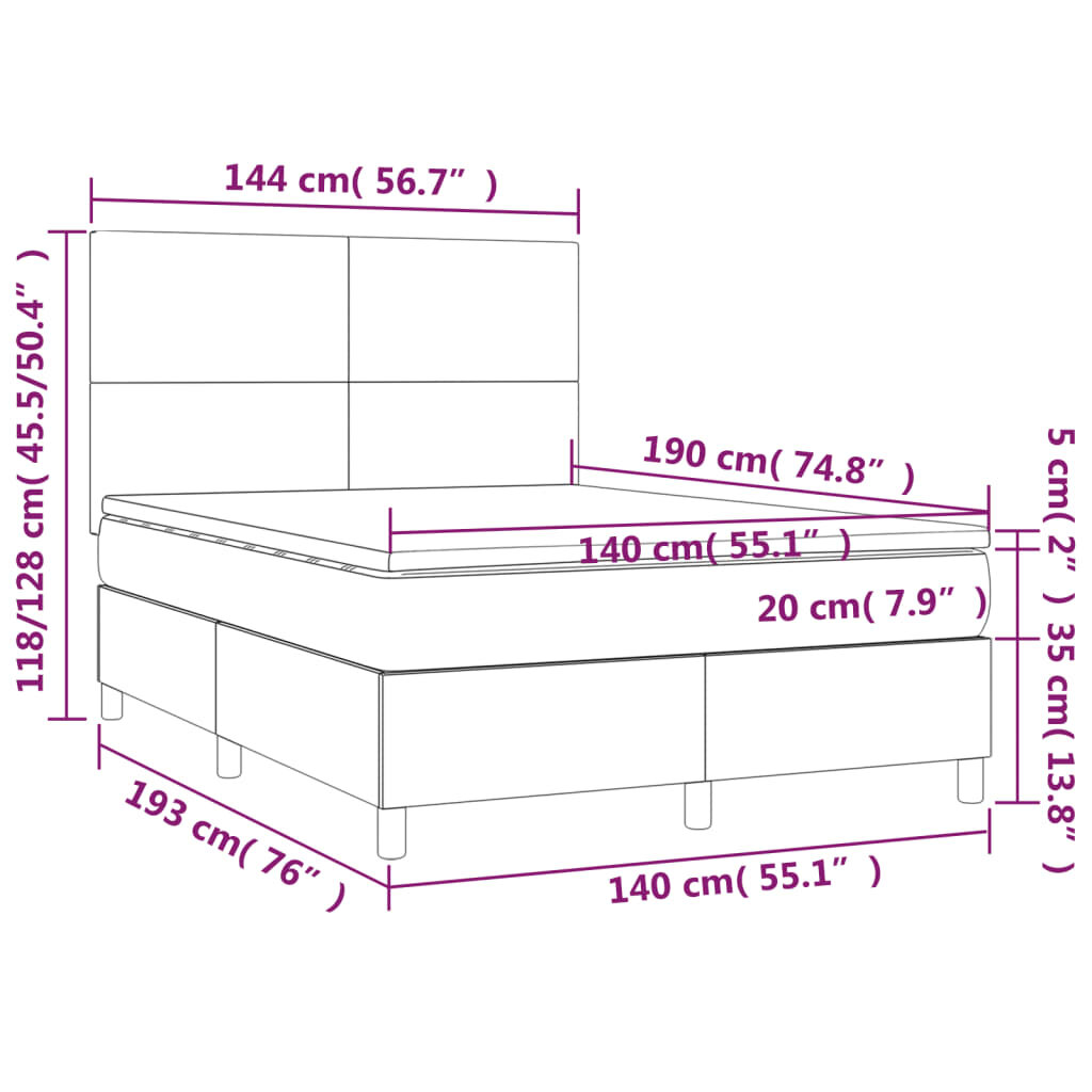 vidaXL Lova su spyruoklėmis ir čiužiniu, juoda, 140x190 cm, aksomas kaina ir informacija | Lovos | pigu.lt