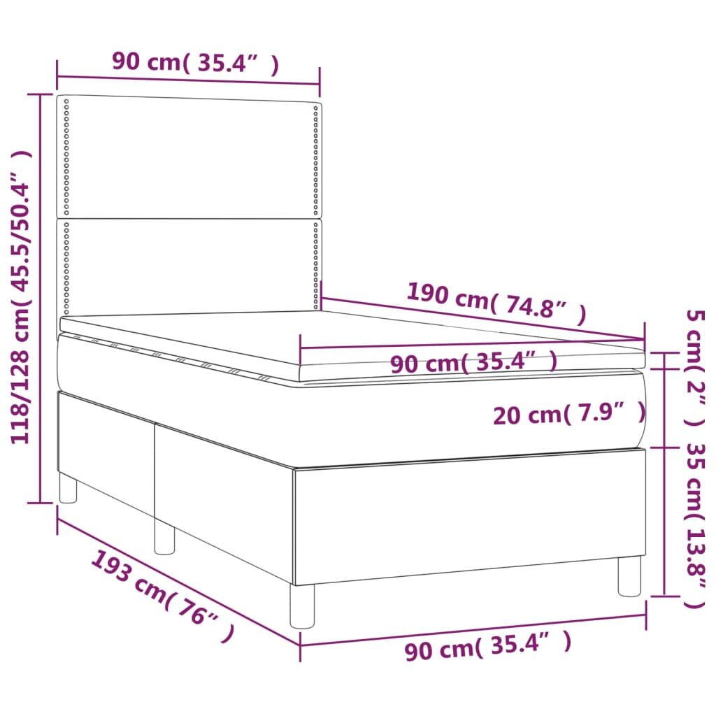 vidaXL Lova su spyruoklėmis ir čiužiniu, žalia, 90x190 cm, aksomas kaina ir informacija | Lovos | pigu.lt