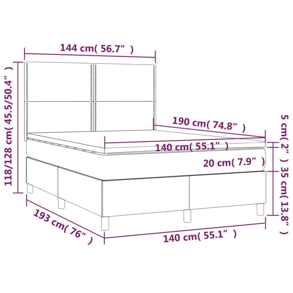 vidaXL Lova su spyruoklėmis ir čiužiniu, juoda, 140x190 cm, aksomas kaina ir informacija | Lovos | pigu.lt