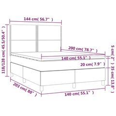 vidaXL Lova su spyruoklėmis ir čiužiniu, pilka, 140x200 cm, aksomas цена и информация | Кровати | pigu.lt