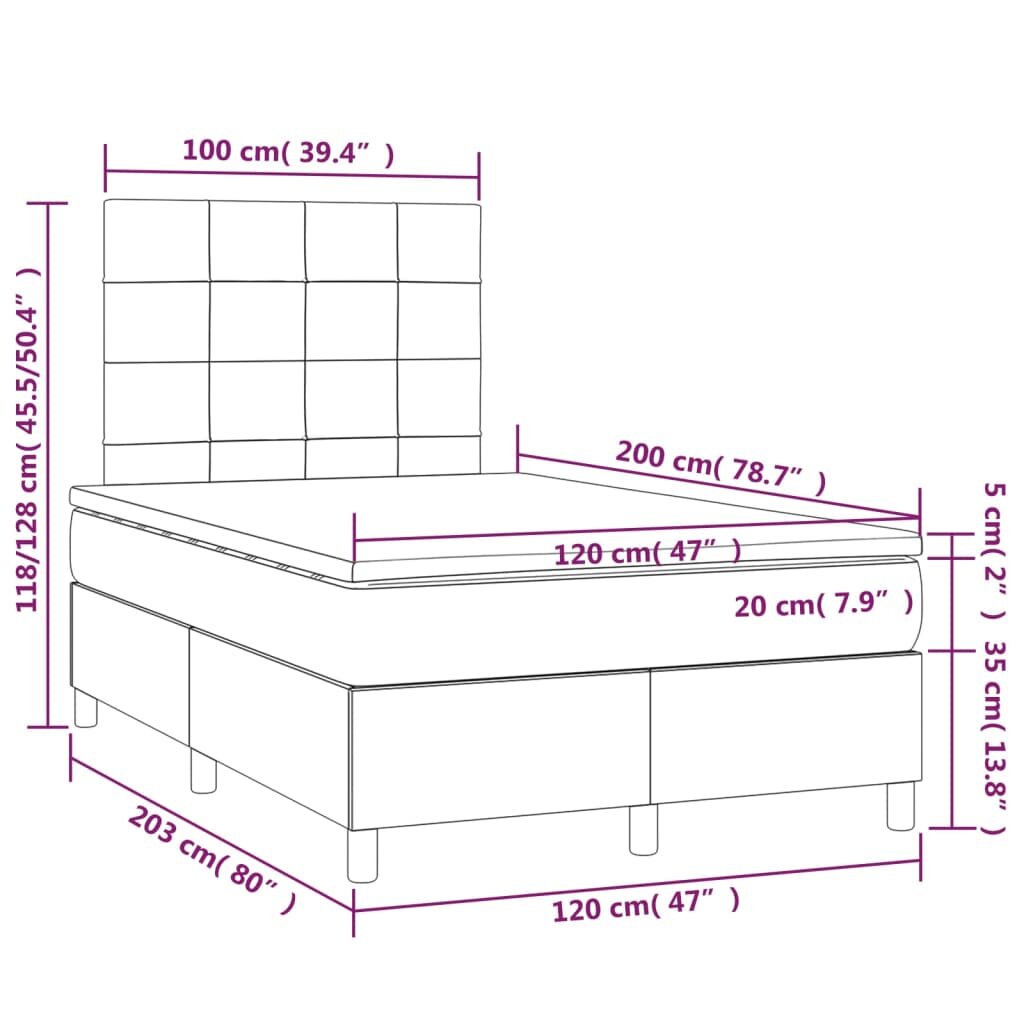 vidaXL Lova su spyruoklėmis ir čiužiniu, juoda, 120x200cm, aksomas цена и информация | Lovos | pigu.lt