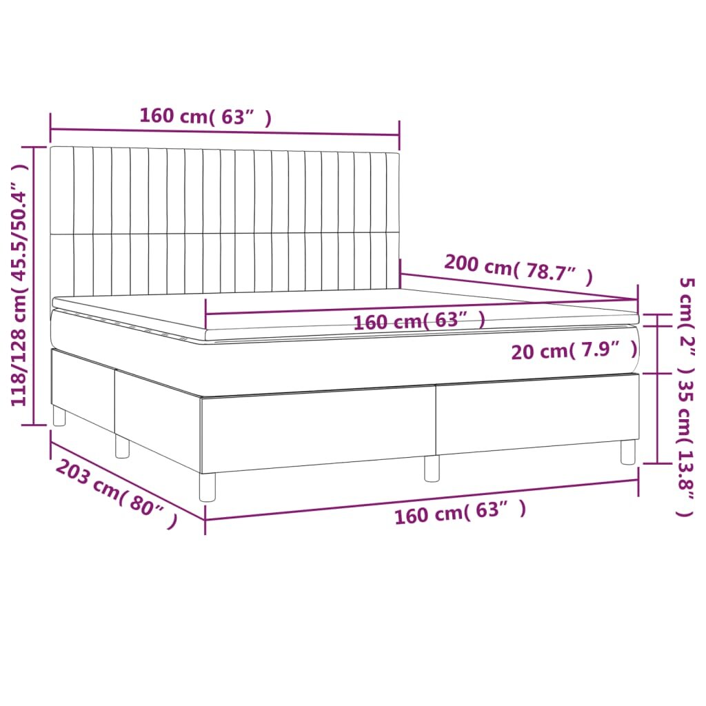 vidaXL Lova su spyruoklėmis ir čiužiniu, rožinė, 160x200 cm, aksomas kaina ir informacija | Lovos | pigu.lt