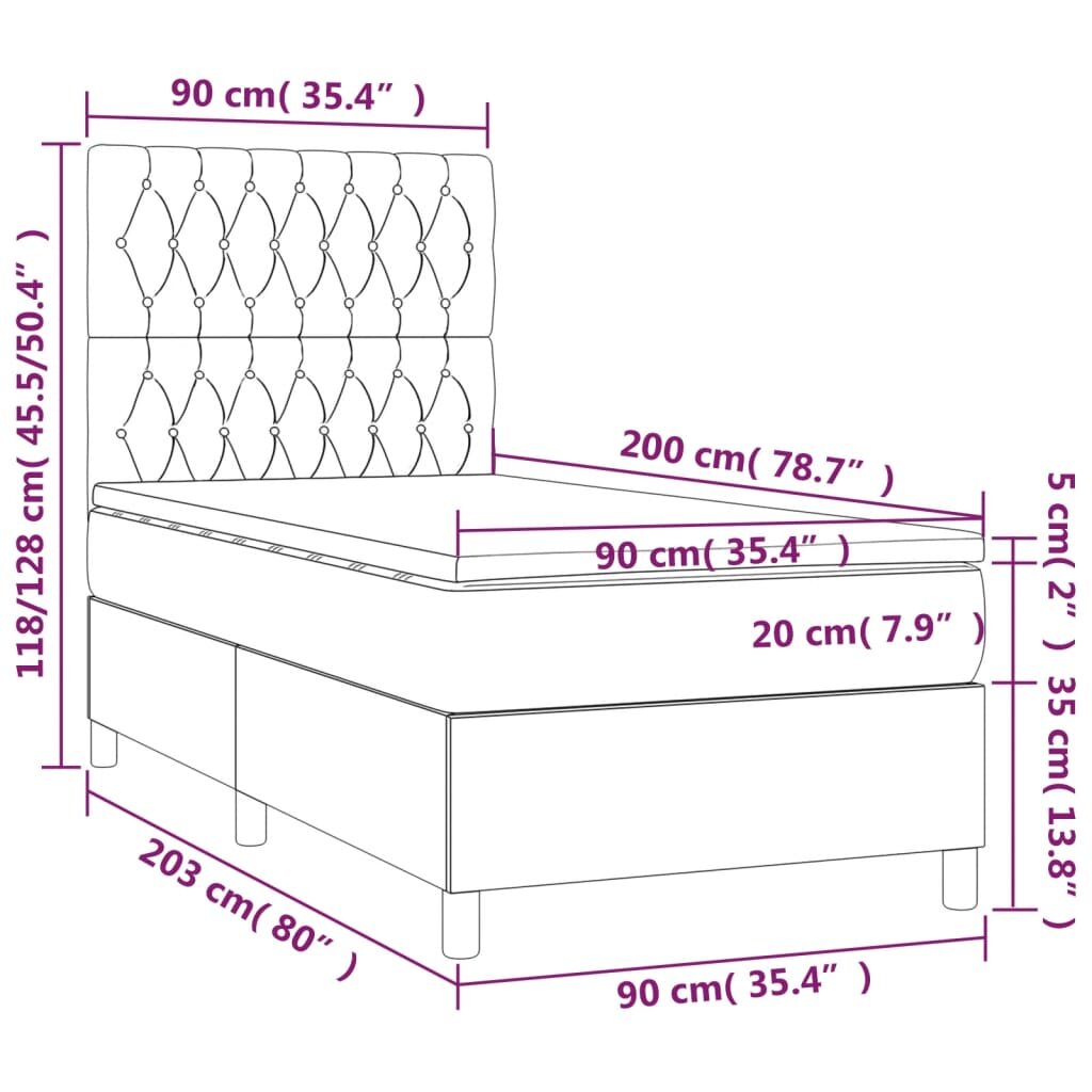 vidaXL Lova su spyruoklėmis ir čiužiniu, rožinė, 90x200 cm, aksomas kaina ir informacija | Lovos | pigu.lt