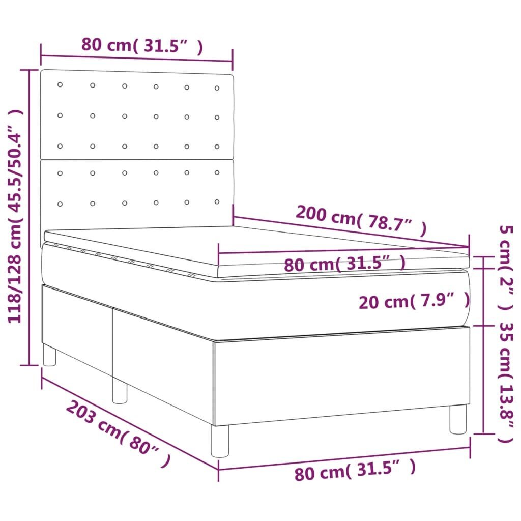 Lova su spyruoklėmis ir čiužiniu vidaXL, žalia, 80x200 cm., aksomas kaina ir informacija | Lovos | pigu.lt