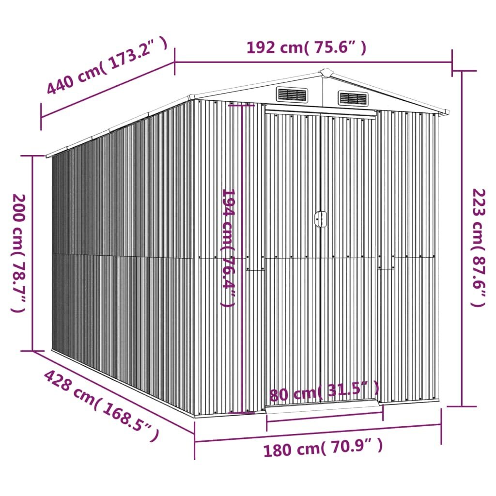 Sodo pašiūrė įrankiams vidaXL, 192x440x223cm, ruda kaina ir informacija | Sodo nameliai, malkinės, pastogės | pigu.lt