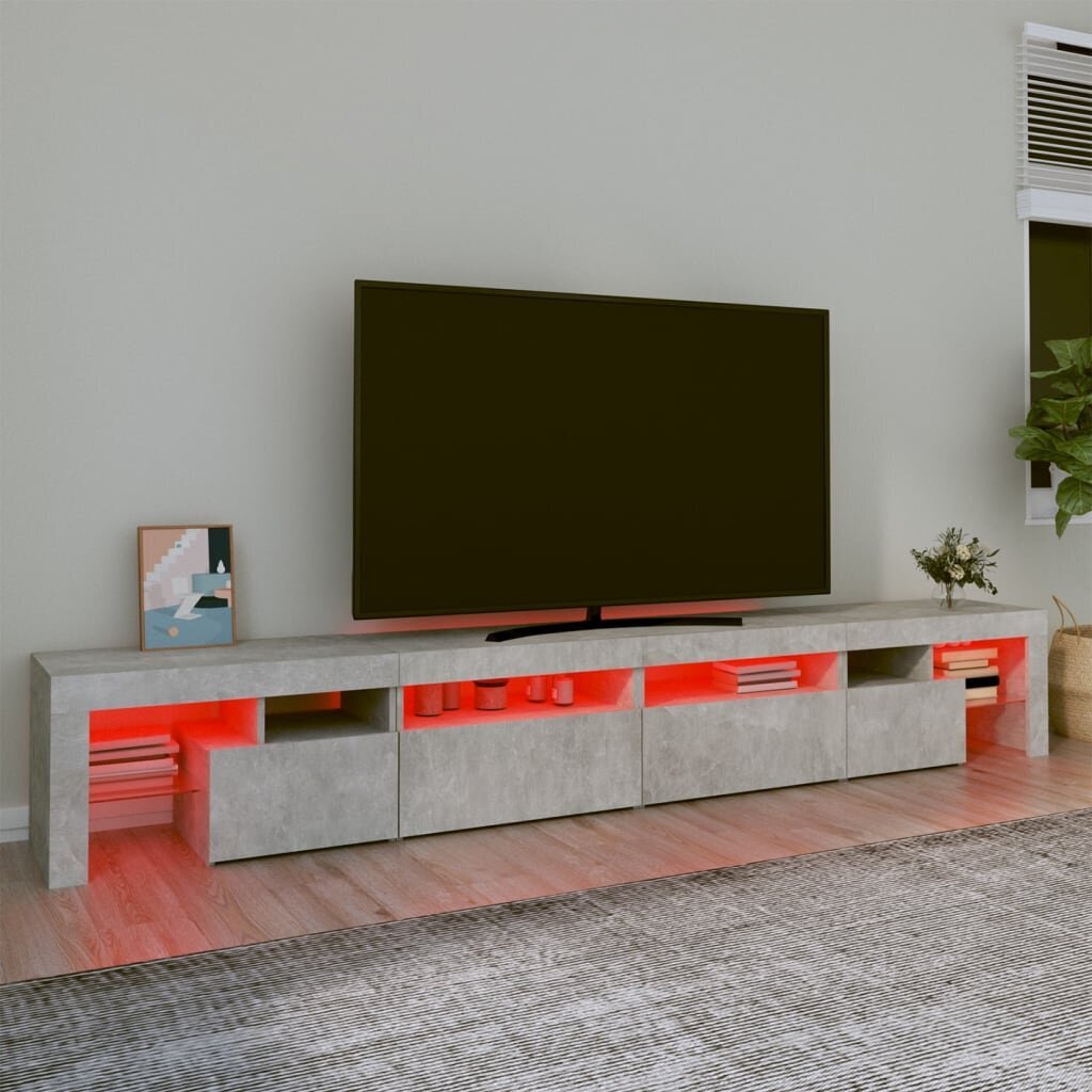 TV spintelė su LED apšvietimu, betono pilka, 280x36,5x40cm kaina ir informacija | TV staliukai | pigu.lt