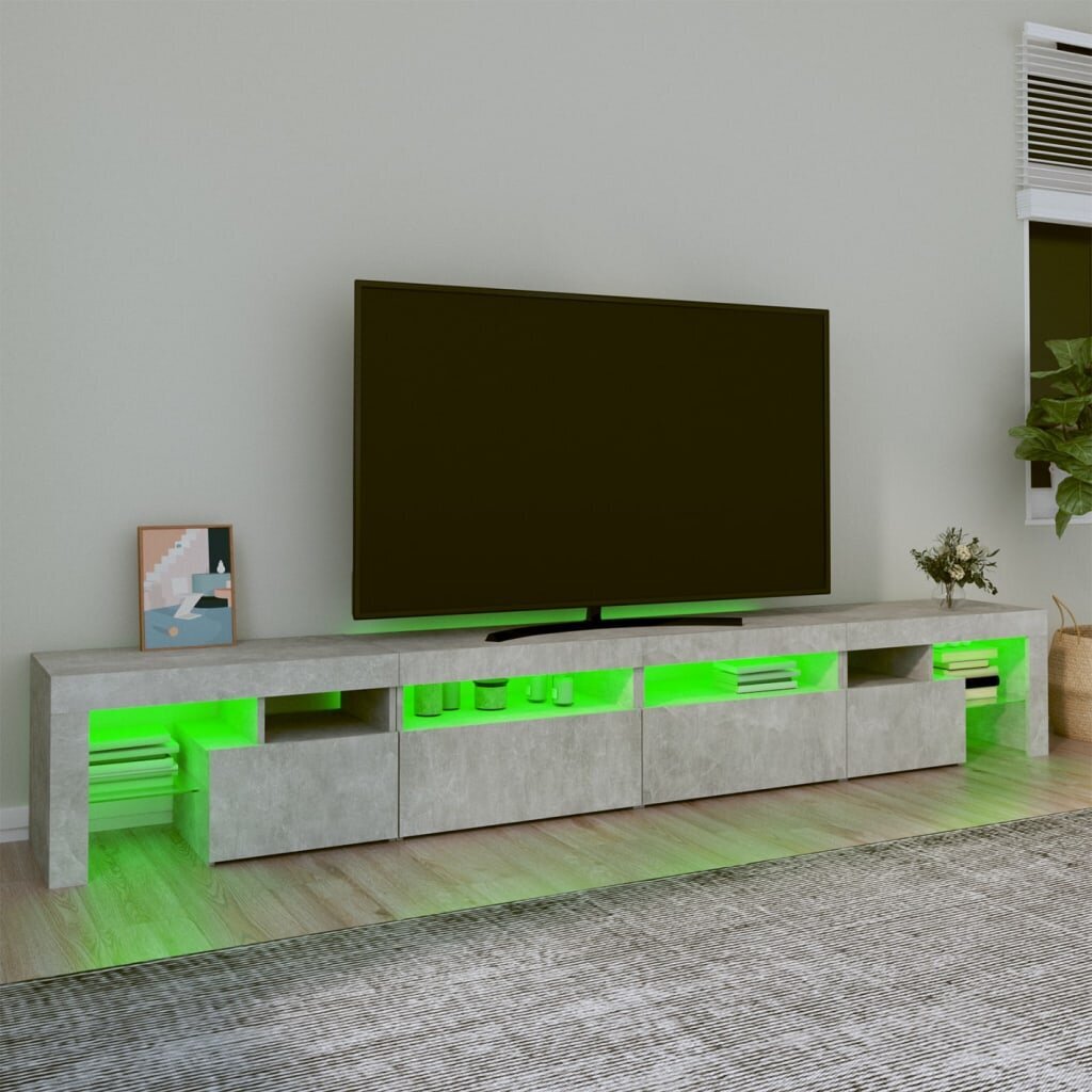 TV spintelė su LED apšvietimu, betono pilka, 280x36,5x40cm kaina ir informacija | TV staliukai | pigu.lt