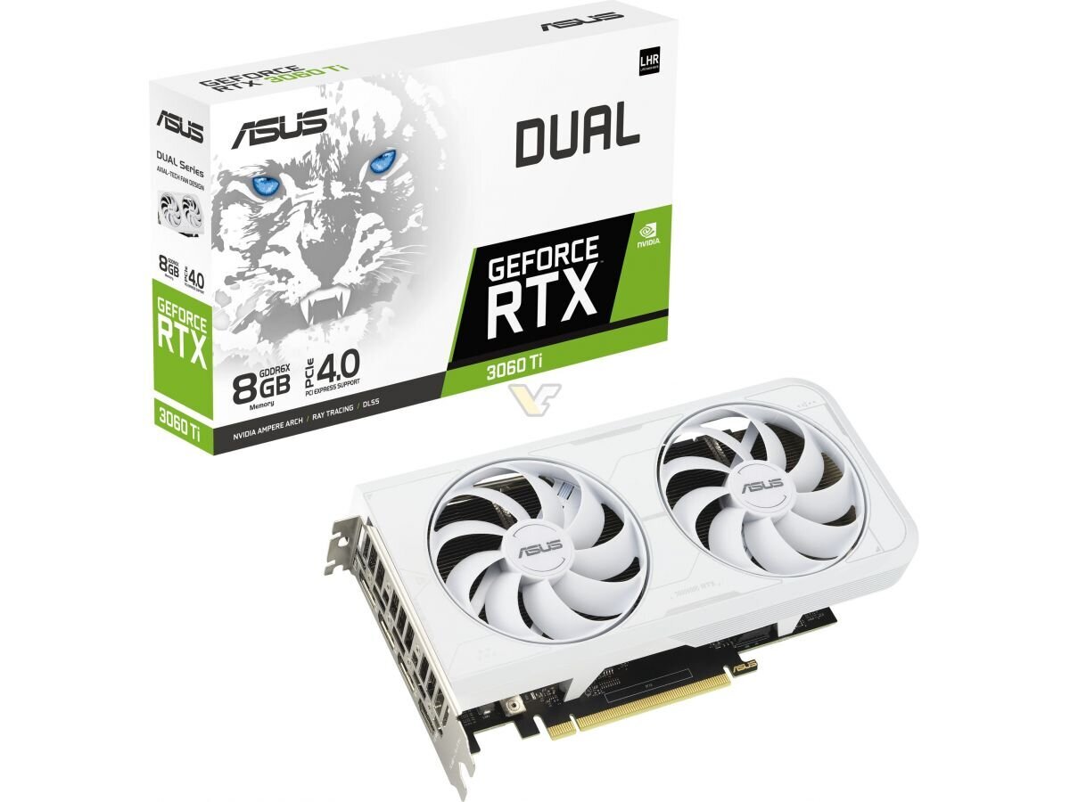 ASUS Dual GeForce RTX 3060 Ti White OC Edition 8GB GDDR6X (DUAL-RTX3060TI-O8GD6X-WHI) kaina ir informacija | Vaizdo plokštės (GPU) | pigu.lt