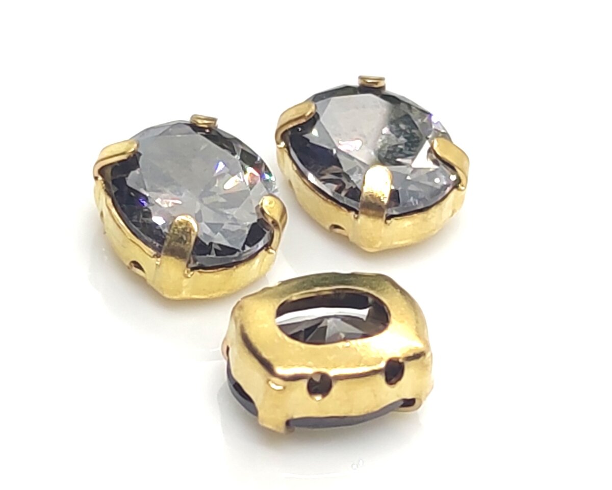 Cirkonio akutė prisiuvama ovalas Black Diamond 10x8x5mm, aukso sp. žalvariniame įdėkle цена и информация | Papuošalų gamybai, vėrimui | pigu.lt