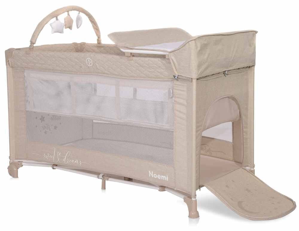 Kelioninė lovytė-maniežas Lorelli Noemi Plus 2 Layers, Fog Beige Star kaina ir informacija | Maniežai vaikams | pigu.lt