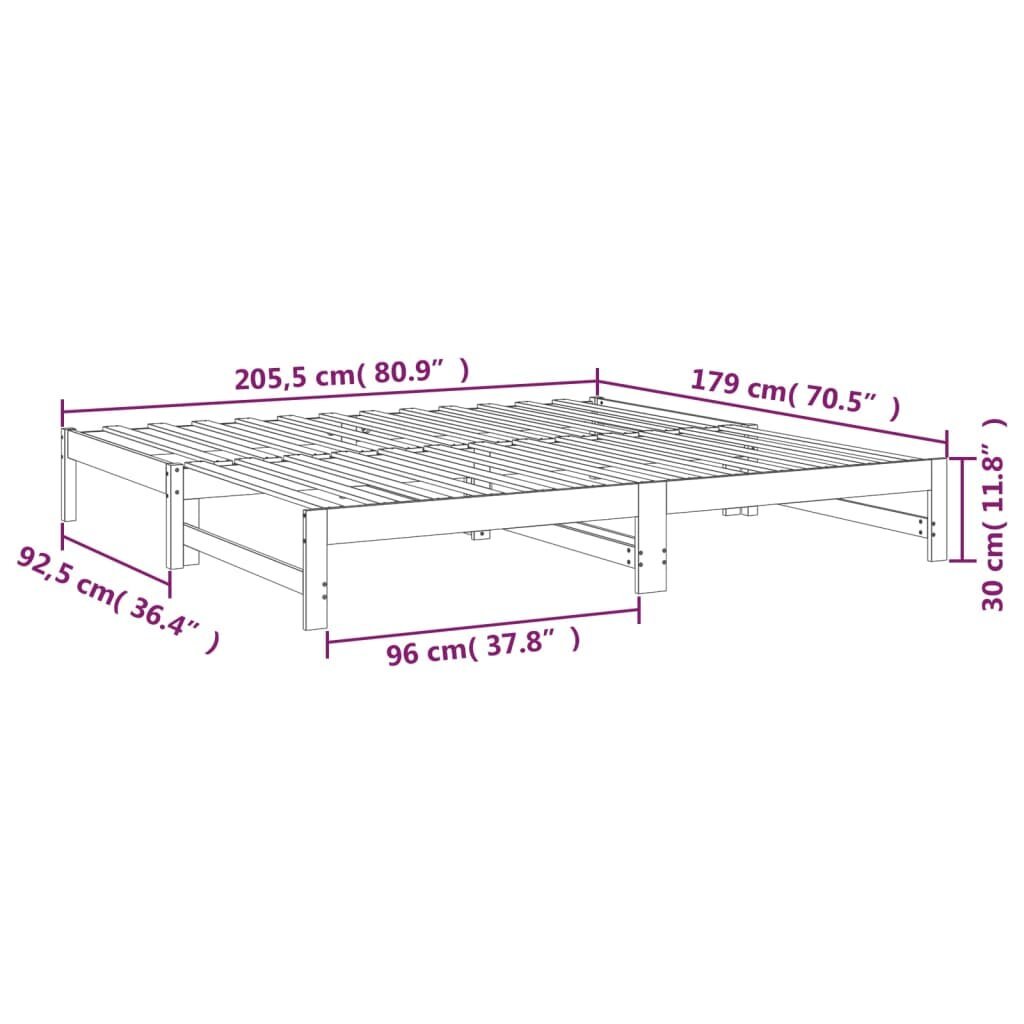 Ištraukiama lova, 2x(90x200)cm, pušies medienos masyvas kaina ir informacija | Lovos | pigu.lt