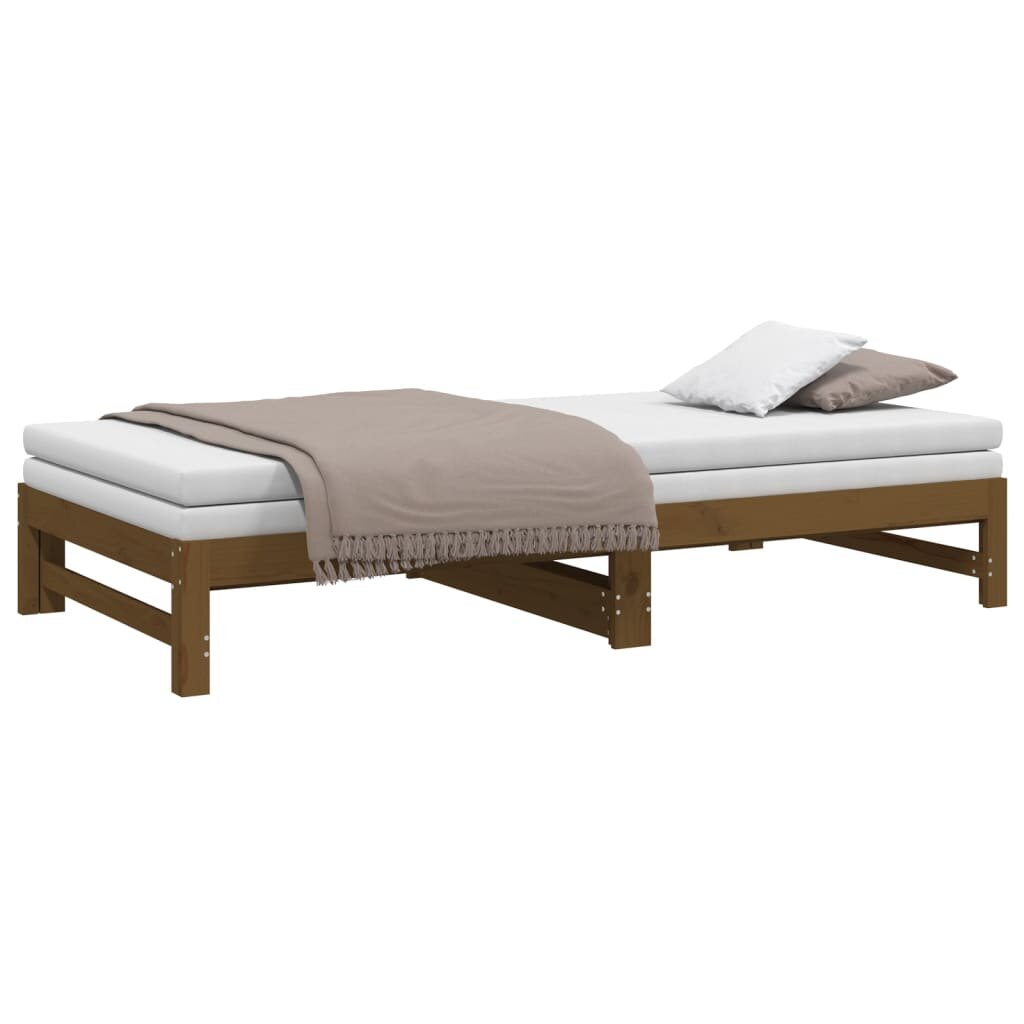 Ištraukiama lova, medaus ruda, 2x(90x200)cm, pušies masyvas kaina ir informacija | Lovos | pigu.lt
