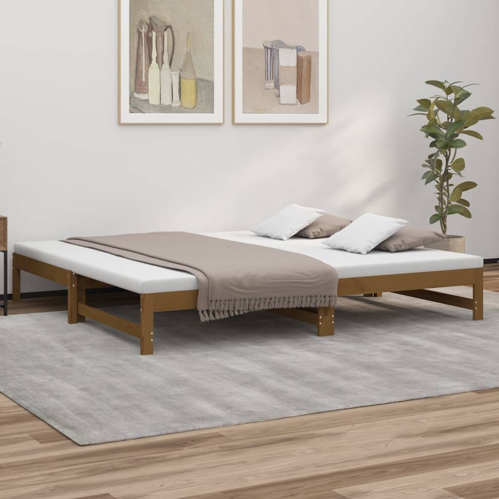 Ištraukiama lova, medaus ruda, 2x(90x200)cm, pušies masyvas kaina ir informacija | Lovos | pigu.lt