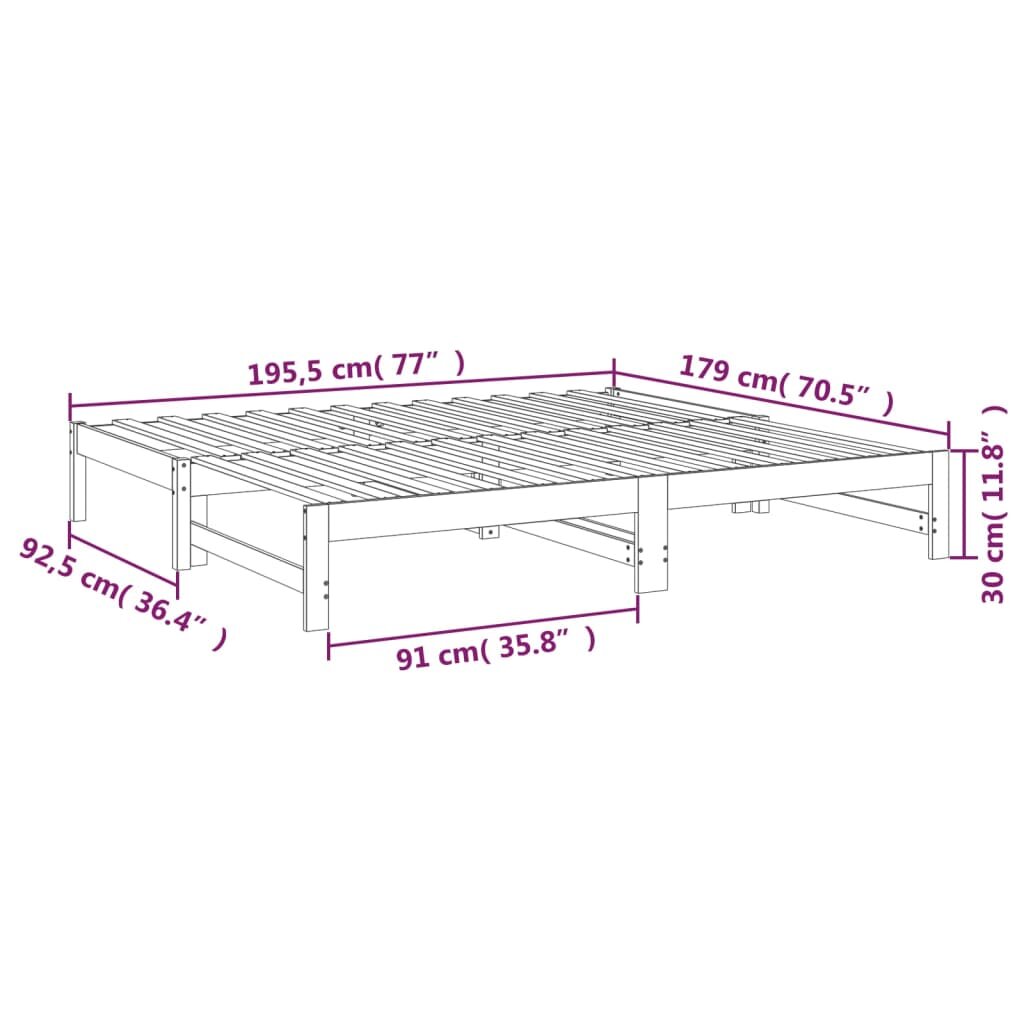 Ištraukiama lova, balta, 2x(90x190)cm, pušies medienos masyvas kaina ir informacija | Lovos | pigu.lt