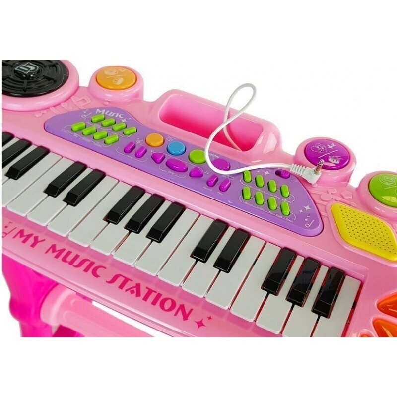 Pianinas su mikrofonu ir kėde Lean Toys, rožinis цена и информация | Lavinamieji žaislai | pigu.lt