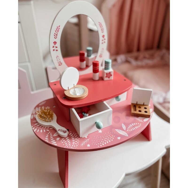 Medinis kosmetinis staliukas su veidrodžiu, rožinis, Tooky Toy kaina ir informacija | Žaislai mergaitėms | pigu.lt