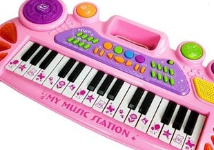 Vaikiškas sintezatorius su mikrofonu, rožinis kaina ir informacija | Lavinamieji žaislai | pigu.lt
