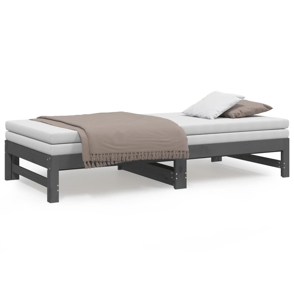 Ištraukiama lova, pilka, 2x(90x190)cm, pušies medienos masyvas kaina ir informacija | Lovos | pigu.lt