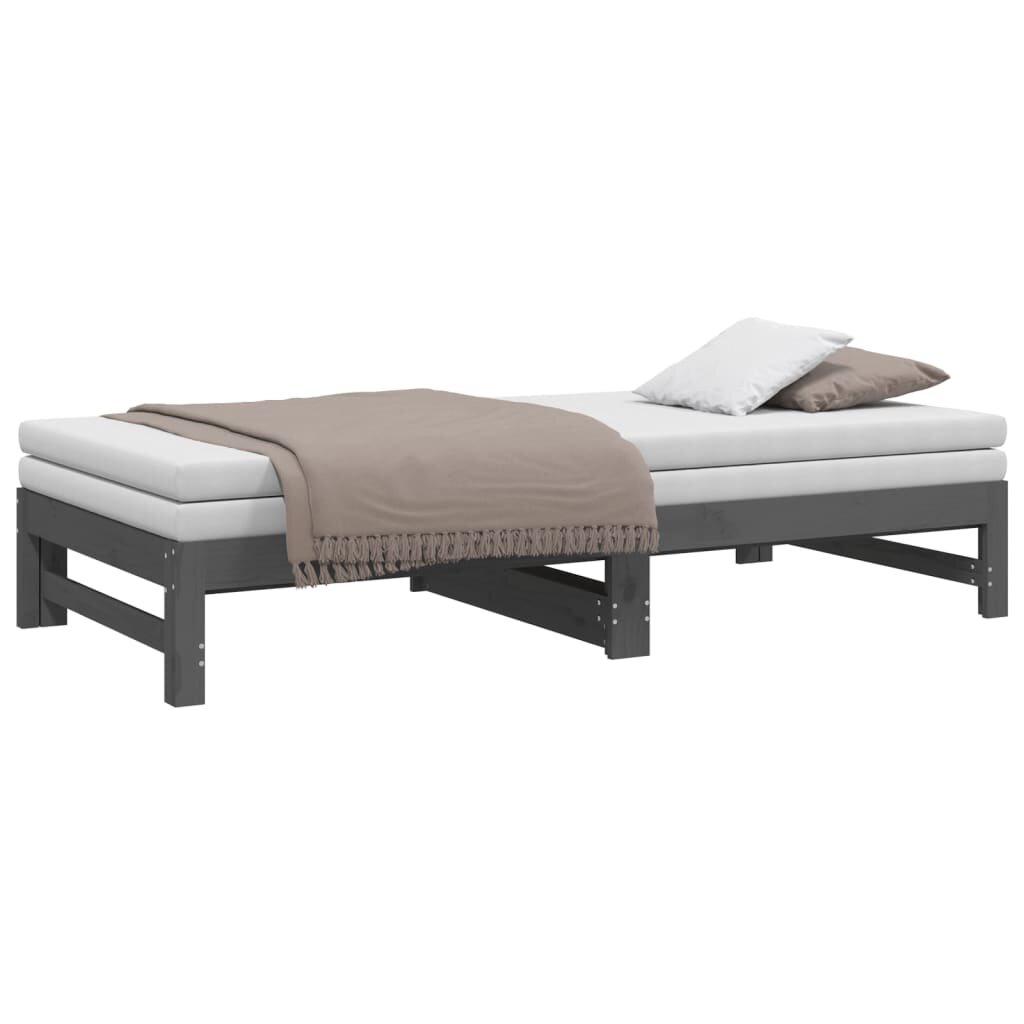 Ištraukiama lova, pilka, 2x(90x190)cm, pušies medienos masyvas kaina ir informacija | Lovos | pigu.lt