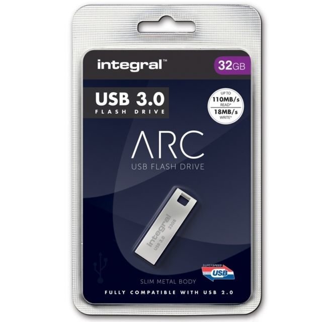 Flashdrive Integral ARC 32GB metal USB 3.0 Read:Write (110/18 MB/s) kaina ir informacija | USB laikmenos | pigu.lt