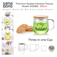 SAMADOYO Premium arbatos puodelis su stikliniu filtru 3in1, S026A, Premium Quality Teacup 3in1, 380 ml. kaina ir informacija | Taurės, puodeliai, ąsočiai | pigu.lt