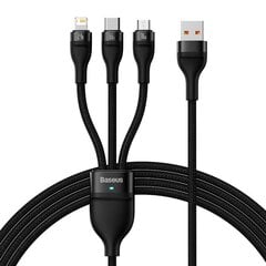 3in1 USB cable Baseus Flash II Series, USB-C + micro USB + Lightning, 66W, 1.2m (Black) цена и информация | Кабели для телефонов | pigu.lt