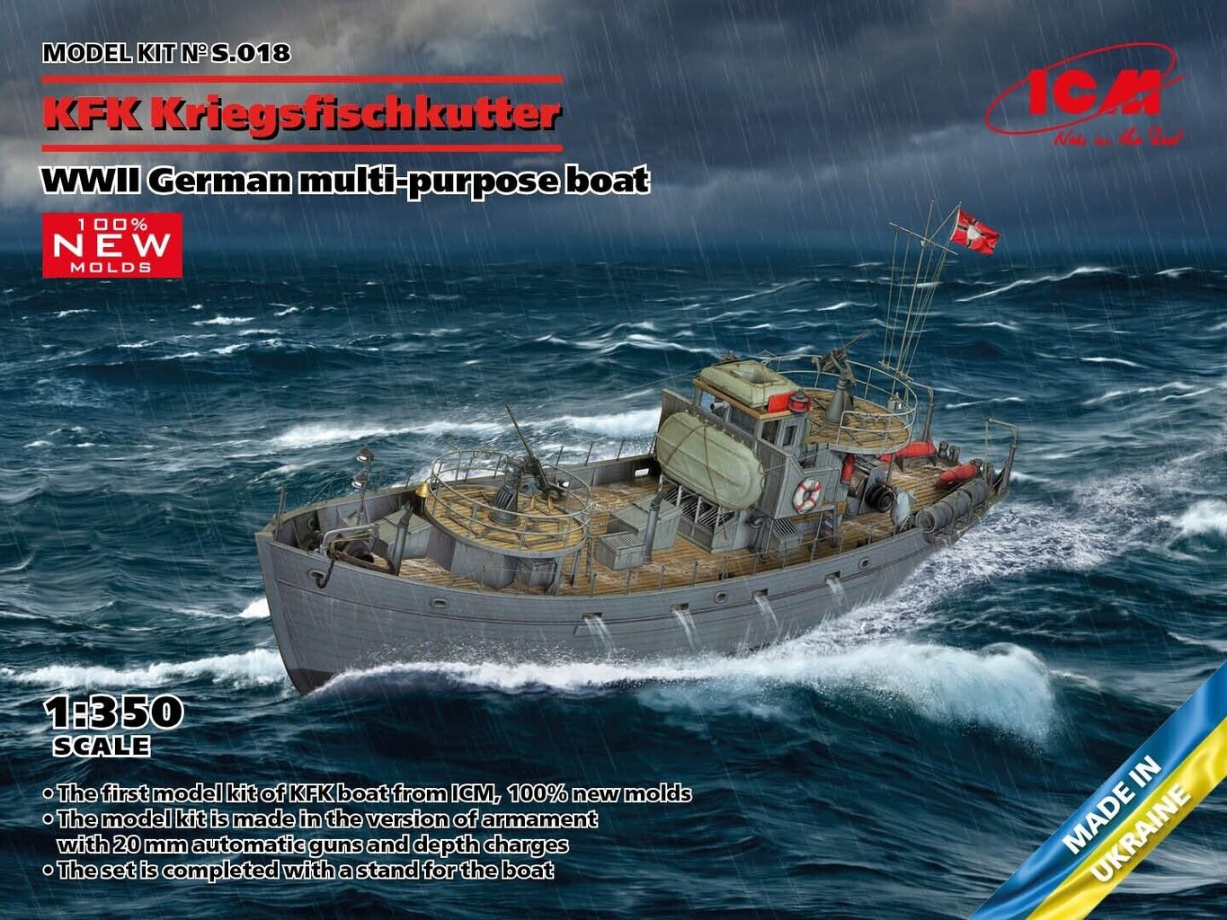 Klijuojamas Modelis ICM S018 WWII German multi-purpose boat KFK Kriegsfischkutter 1/350 цена и информация | Klijuojami modeliai | pigu.lt