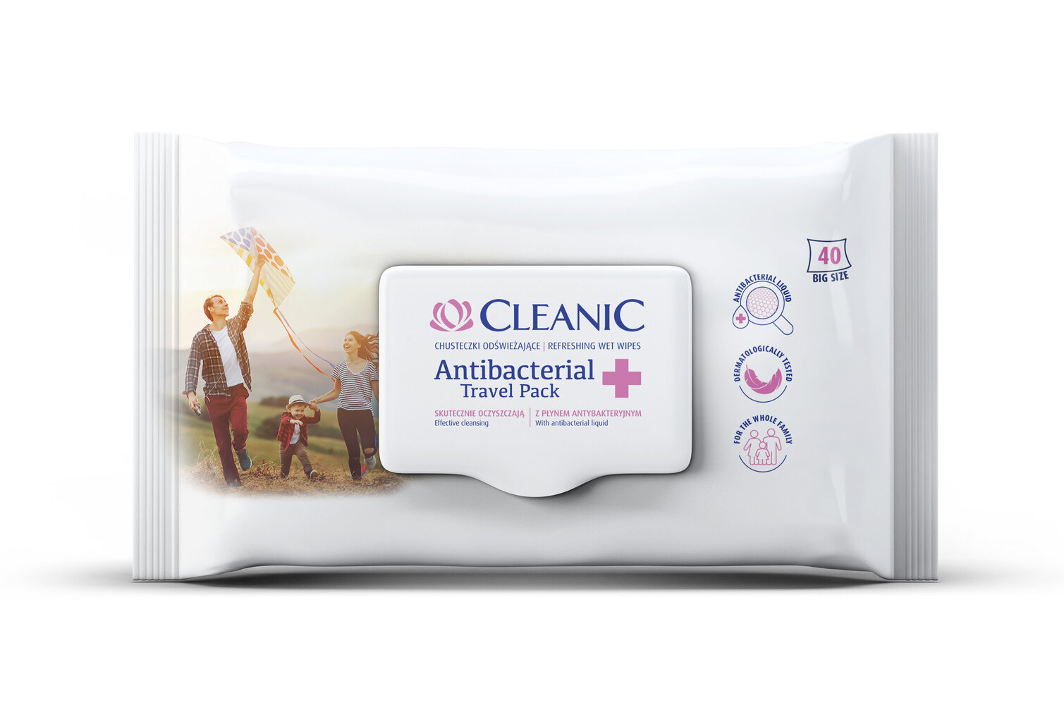 Drėgnos servetėlės „Cleanic Antibacterical Travel Pack“, 40 vnt. kaina ir informacija | Vatos gaminiai, drėgnos servetėlės | pigu.lt