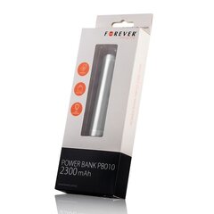 Forever PB010 Metal Tube Power Bank 2300mAh Универсальный внешний аккумулятор USB 5V 1A Порт + LED Фонарик Серебристый цена и информация | Зарядные устройства Power bank | pigu.lt