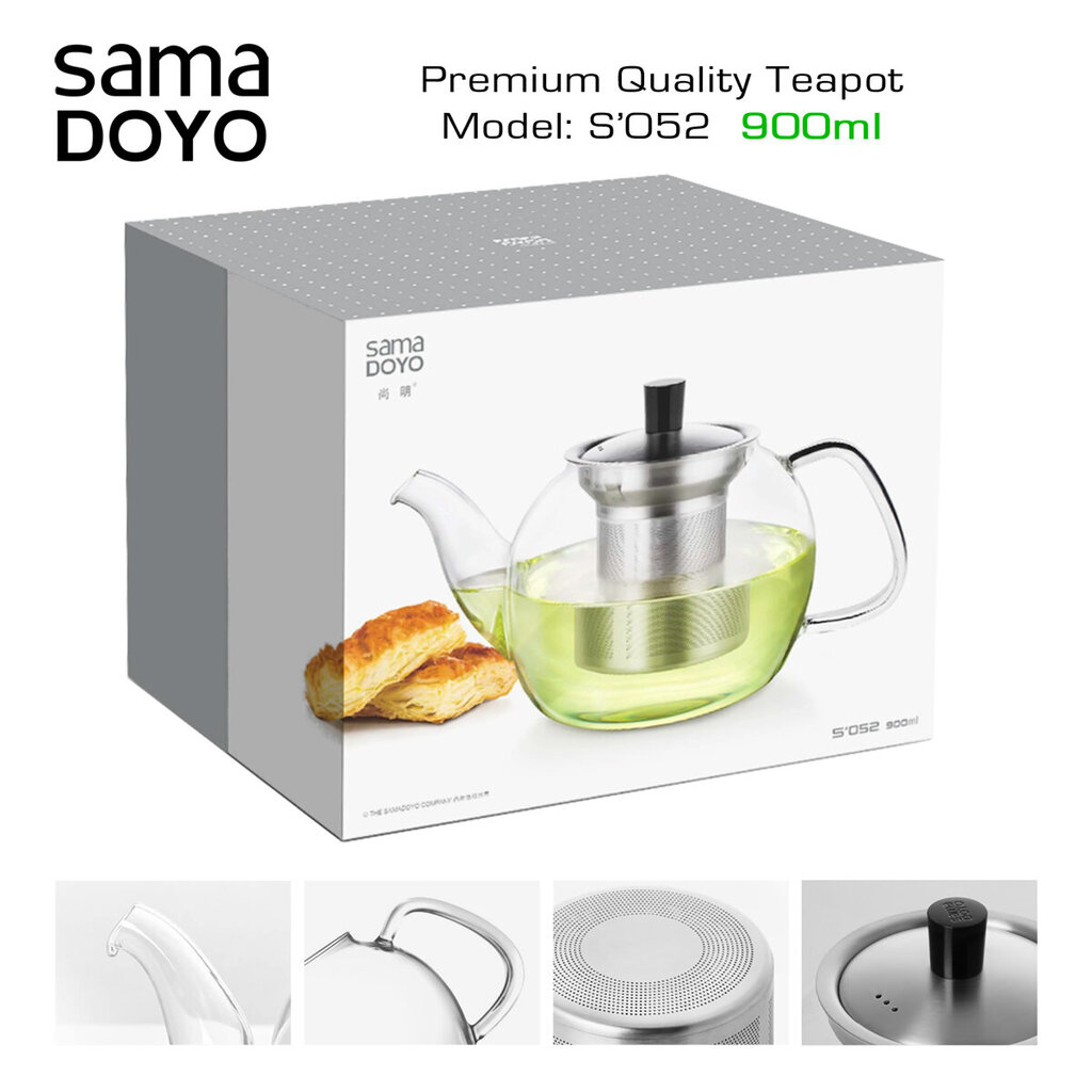 Samadoyo Premium klass virdulys su nerūdijančio plieno filtru S'052, Premium Quality Teapot, 900 ml. цена и информация | Taurės, puodeliai, ąsočiai | pigu.lt