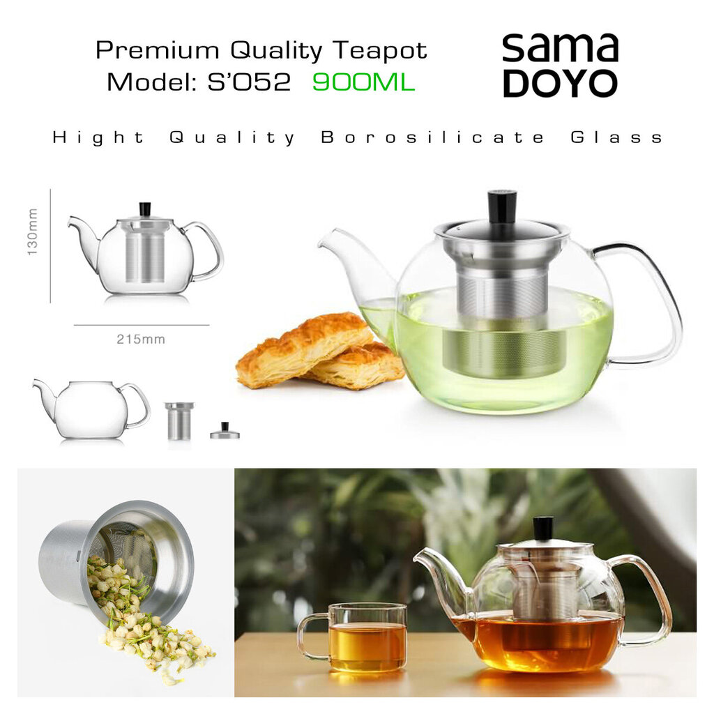 Samadoyo Premium klass virdulys su nerūdijančio plieno filtru S'052, Premium Quality Teapot, 900 ml. цена и информация | Taurės, puodeliai, ąsočiai | pigu.lt