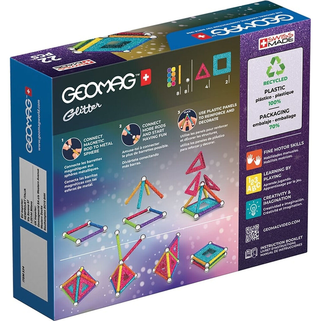 Magnetinis konstruktorius Playset Geomag Glitter, 22 d. цена и информация | Konstruktoriai ir kaladėlės | pigu.lt