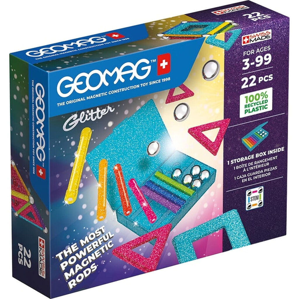 Magnetinis konstruktorius Playset Geomag Glitter, 22 d. цена и информация | Konstruktoriai ir kaladėlės | pigu.lt