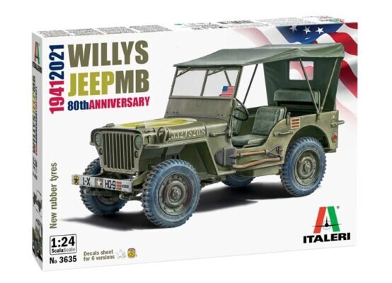 Willys Jeep MB 80th Anniversary 1941-2021 Italeri 1:24 3635 kaina ir informacija | Kolekciniai modeliukai | pigu.lt