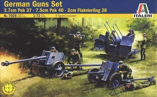 German Gunset, 3.7cm Pak 35 - 7.5cm Pak 40 - FLAK38 ITALERI 1:72 7026 цена и информация | Коллекционные модели автомобилей | pigu.lt