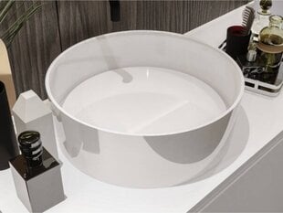 Раковина круглая из литого мрамора для столешницы с линейным сливом 45 см, LOLITA, белая цена и информация | Раковины | pigu.lt