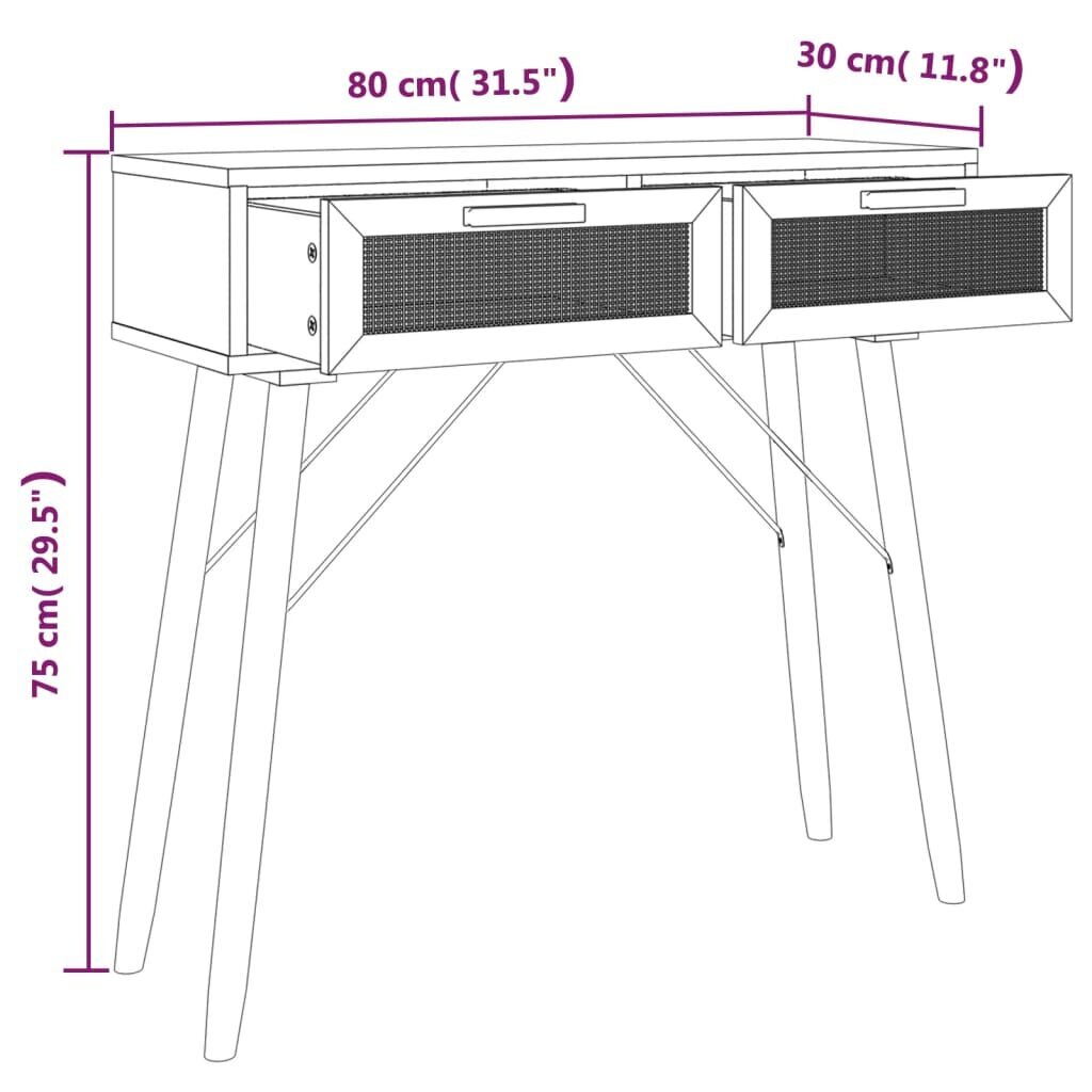 Konsolinis staliukas vidaXL, Pušis/ratanas, 80x30x75cm, ruda kaina ir informacija | Stalai-konsolės | pigu.lt