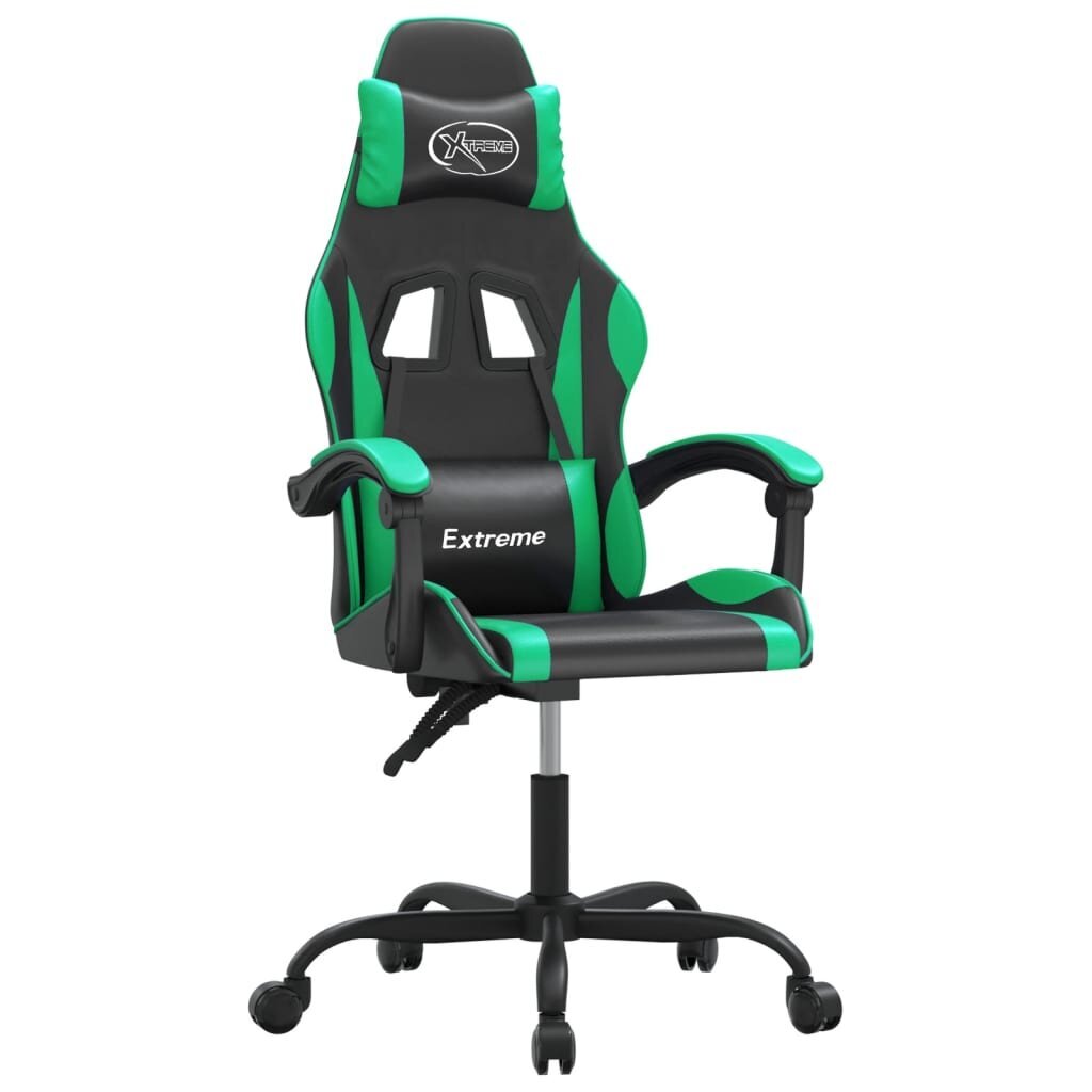 Pasukama žaidimų kėdė su pakoja vidaXL, Dirbtinė oda, juoda/žalia цена и информация | Biuro kėdės | pigu.lt